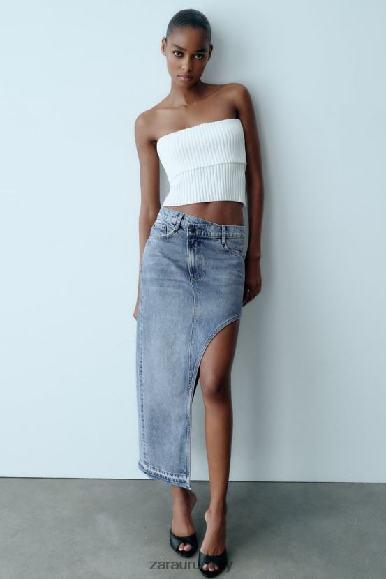 Zara falda vaquera con aberturas mujer H6RHL2702 azul medio ropa