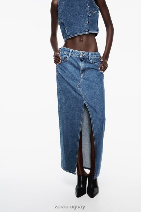 Zara falda vaquera con anilla z1975 mujer H6RHL2668 azul medio ropa