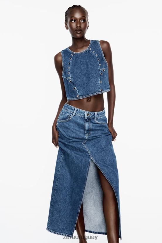 Zara falda vaquera con anilla z1975 mujer H6RHL2668 azul medio ropa