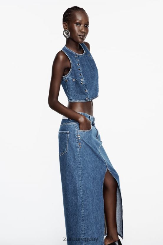 Zara falda vaquera con anilla z1975 mujer H6RHL2668 azul medio ropa