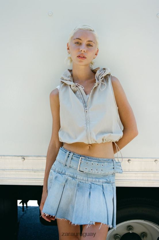 Zara falda vaquera plisada mujer H6RHL2683 azul claro ropa