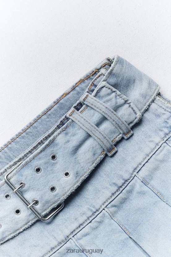 Zara falda vaquera plisada mujer H6RHL2683 azul claro ropa
