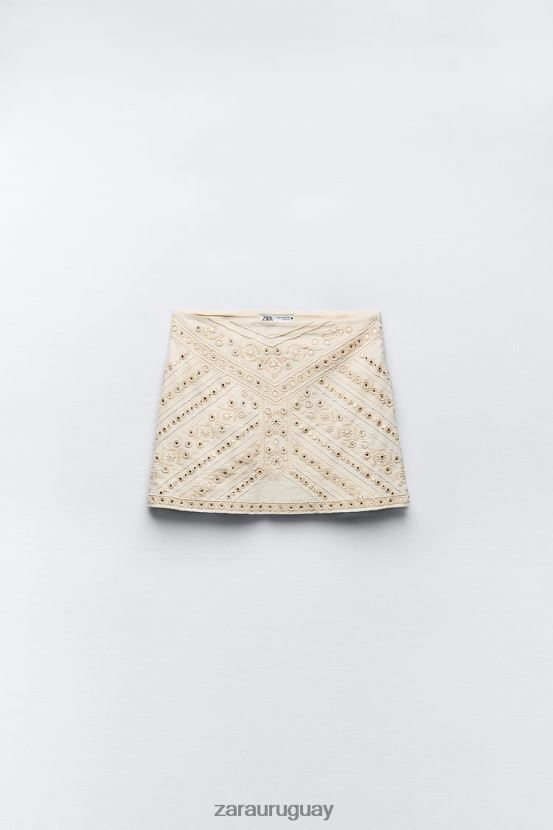 Zara minifalda bordada mujer H6RHL2711 crudo ropa