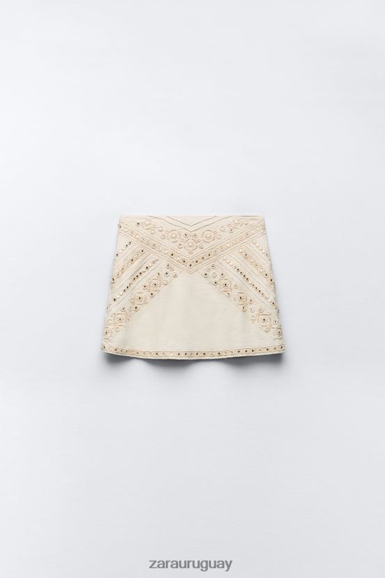 Zara minifalda bordada mujer H6RHL2711 crudo ropa
