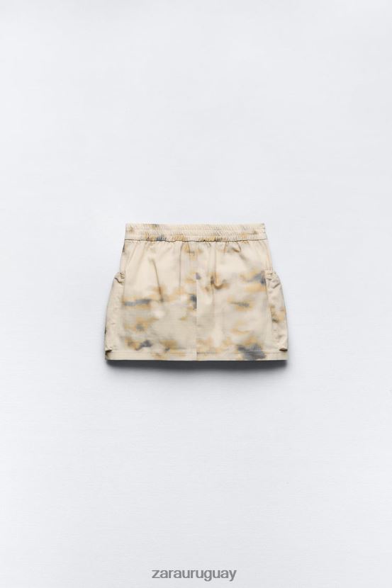 Zara minifalda cargo estampada mujer H6RHL2663 beige ropa