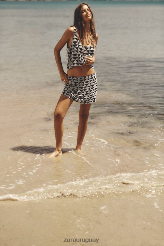 Zara minifalda con cuentas mujer H6RHL2712 blanco negro ropa