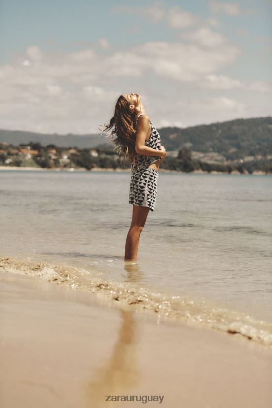 Zara minifalda con cuentas mujer H6RHL2712 blanco negro ropa