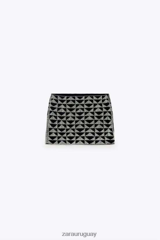 Zara minifalda con cuentas mujer H6RHL2712 blanco negro ropa