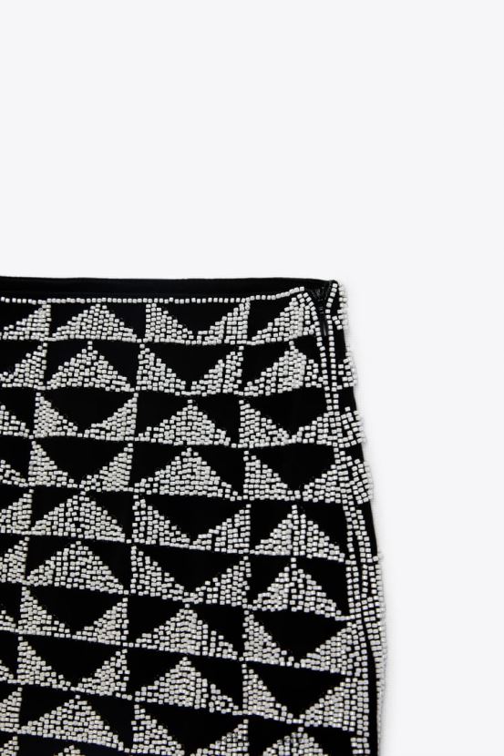 Zara minifalda con cuentas mujer H6RHL2712 blanco negro ropa
