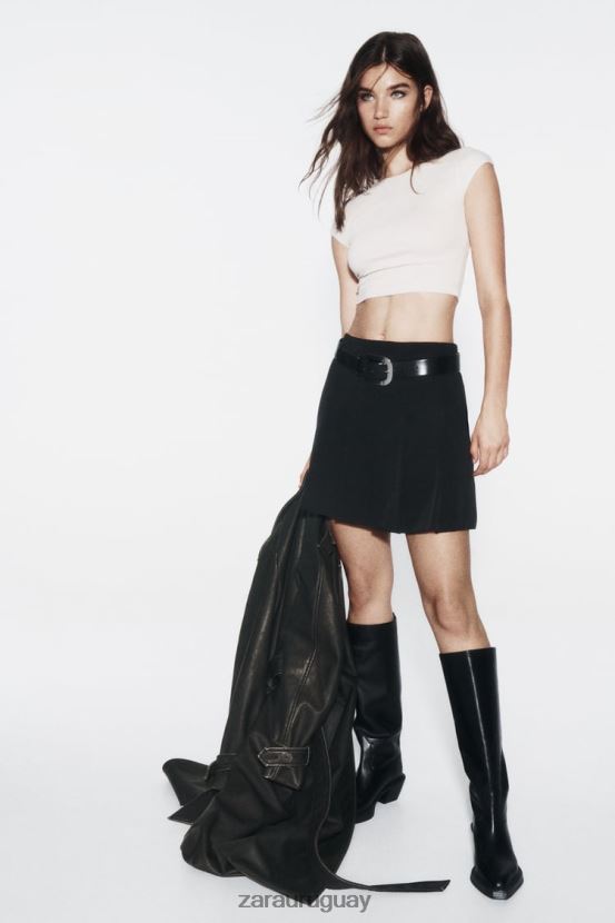 Zara minifalda con pliegues mujer H6RHL2659 negro ropa