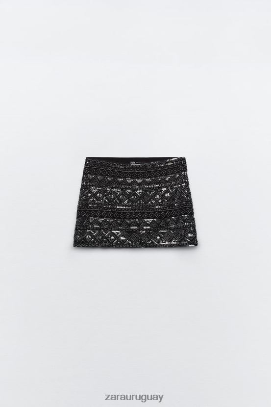 Zara minifalda de lentejuelas mujer H6RHL2725 negro ropa