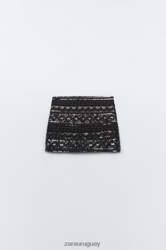 Zara minifalda de lentejuelas mujer H6RHL2725 negro ropa