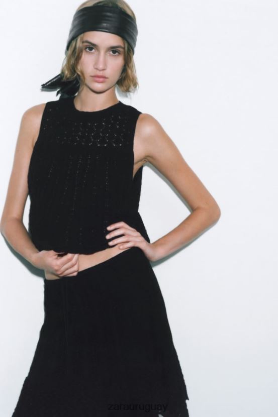 Zara minifalda de punto pointelle mujer H6RHL2667 negro ropa