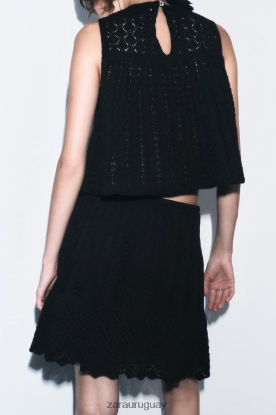 Zara minifalda de punto pointelle mujer H6RHL2667 negro ropa