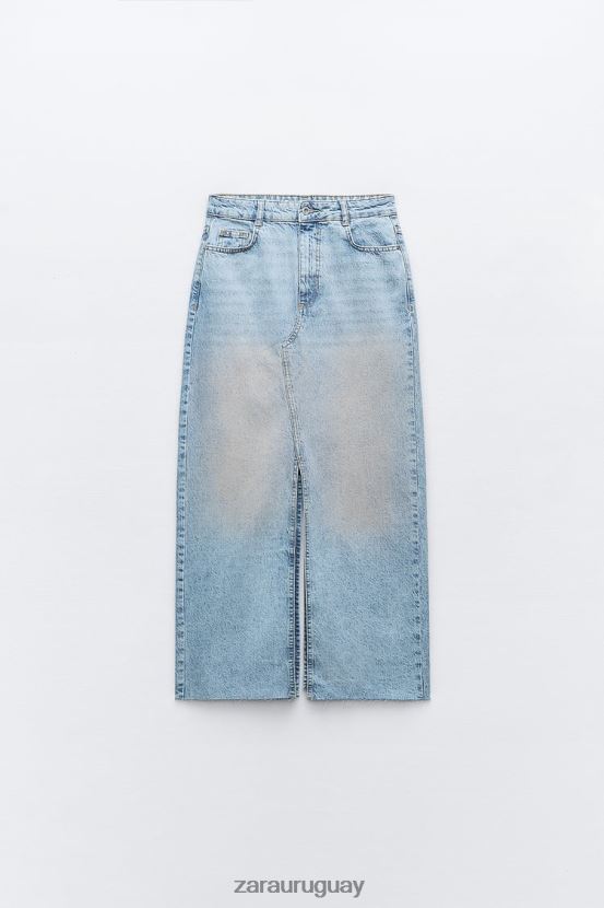 Zara z1975 falda de mezclilla con aberturas lavadas mujer H6RHL2632 rosa ropa