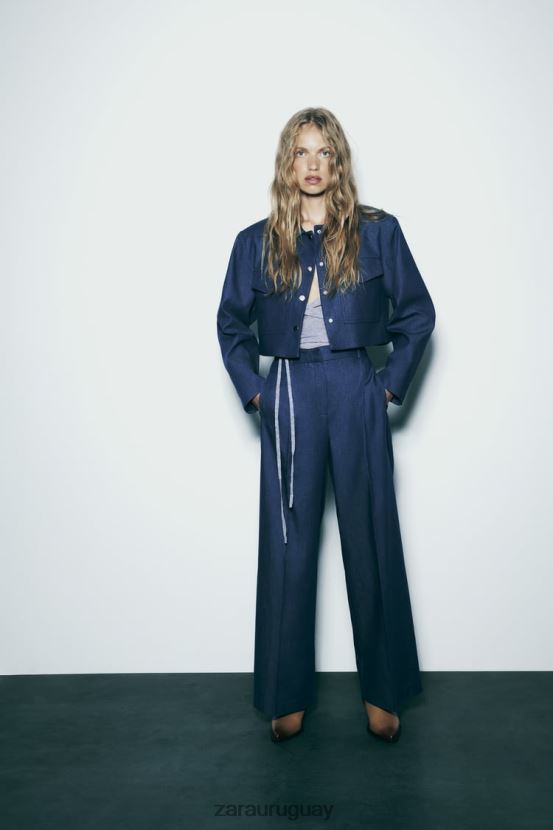 Zara pantalones anchos con pinzas mujer H6RHL2493 índigo ropa