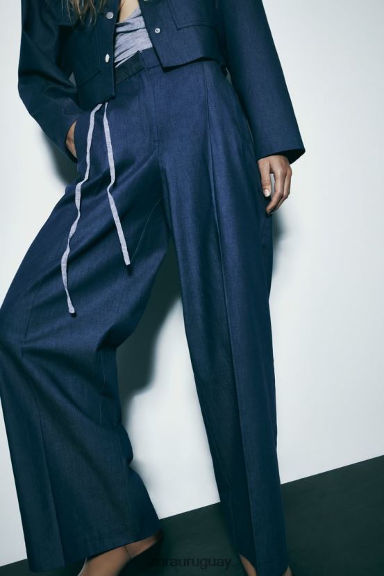Zara pantalones anchos con pinzas mujer H6RHL2493 índigo ropa