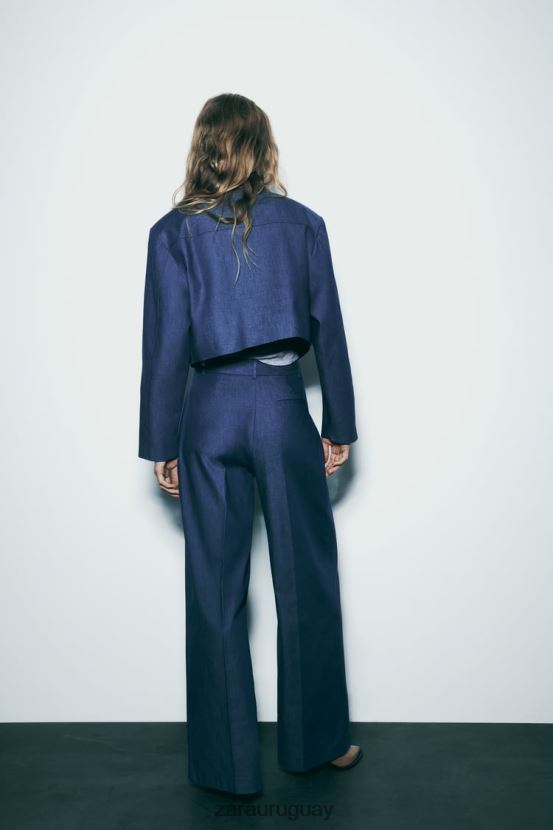 Zara pantalones anchos con pinzas mujer H6RHL2493 índigo ropa