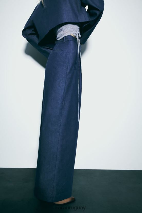Zara pantalones anchos con pinzas mujer H6RHL2493 índigo ropa