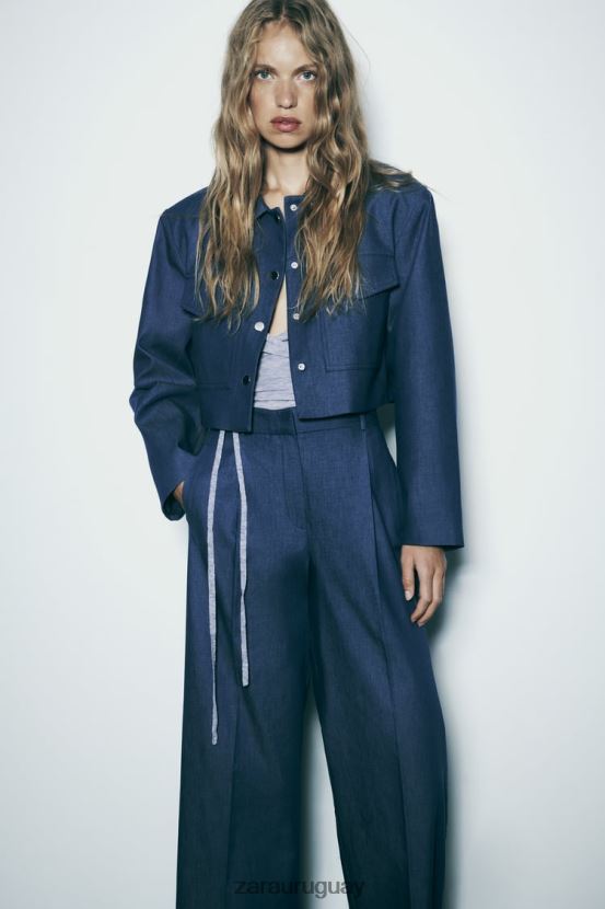 Zara pantalones anchos con pinzas mujer H6RHL2493 índigo ropa