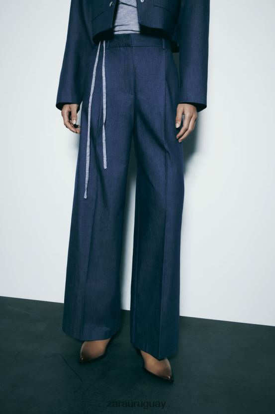 Zara pantalones anchos con pinzas mujer H6RHL2493 índigo ropa