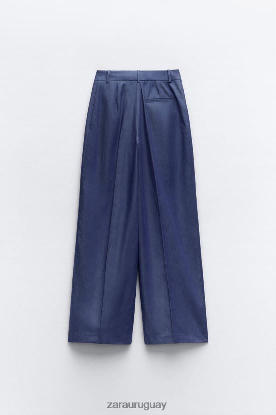 Zara pantalones anchos con pinzas mujer H6RHL2493 índigo ropa