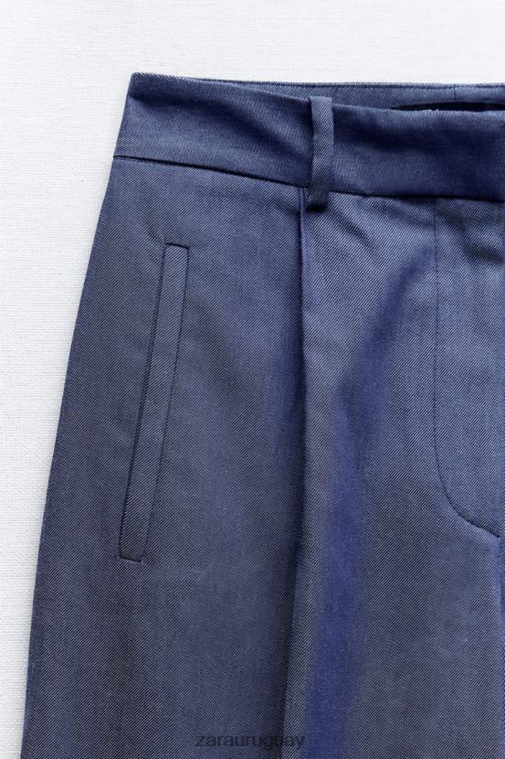 Zara pantalones anchos con pinzas mujer H6RHL2493 índigo ropa