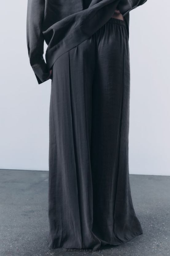 Zara pantalones anchos con pinzas mujer H6RHL2832 gris ropa