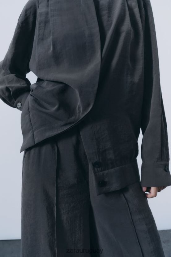 Zara pantalones anchos con pinzas mujer H6RHL2832 gris ropa