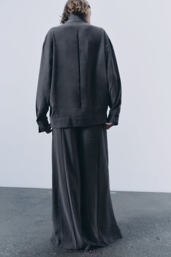 Zara pantalones anchos con pinzas mujer H6RHL2832 gris ropa