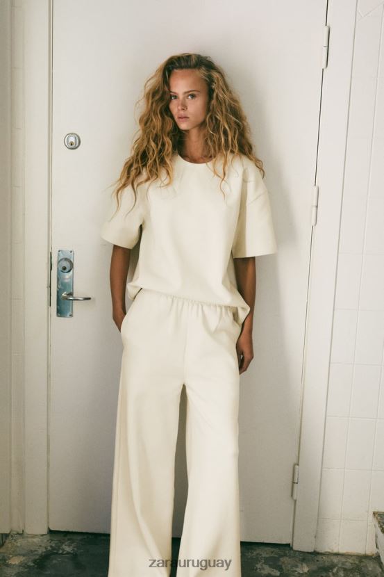 Zara pantalones anchos de felpa mujer H6RHL2488 crudo ropa