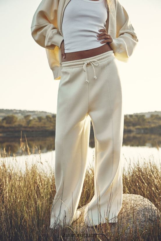 Zara pantalones anchos de felpa mujer H6RHL2501 hielo ropa