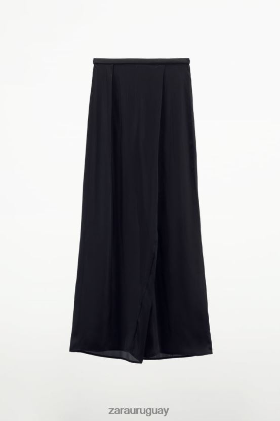 Zara pantalones anchos de satén mujer H6RHL2834 negro ropa