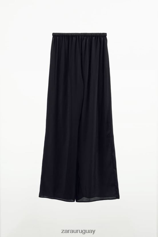 Zara pantalones anchos de satén mujer H6RHL2834 negro ropa