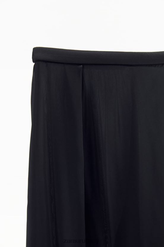 Zara pantalones anchos de satén mujer H6RHL2834 negro ropa