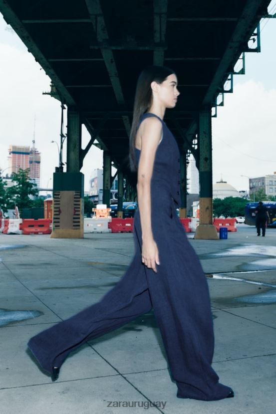 Zara pantalones anchos minimalistas de la colección zw mujer H6RHL2482 índigo ropa