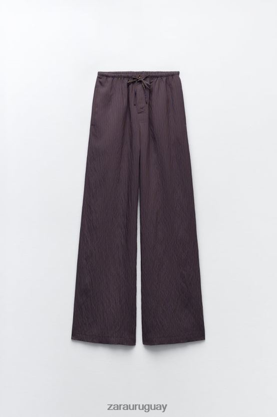 Zara pantalones anchos minimalistas de rayas de la colección zw mujer H6RHL2496 marrón/azul ropa