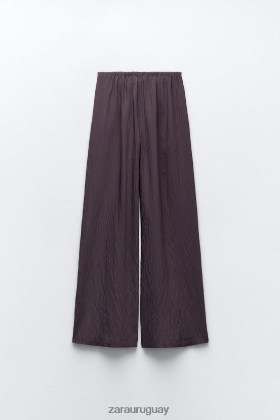 Zara pantalones anchos minimalistas de rayas de la colección zw mujer H6RHL2496 marrón/azul ropa