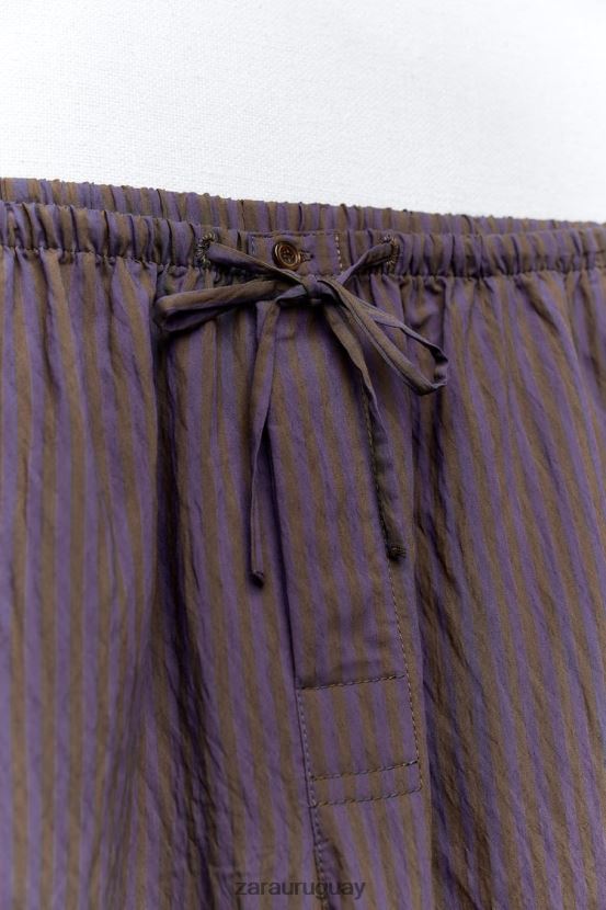 Zara pantalones anchos minimalistas de rayas de la colección zw mujer H6RHL2496 marrón/azul ropa