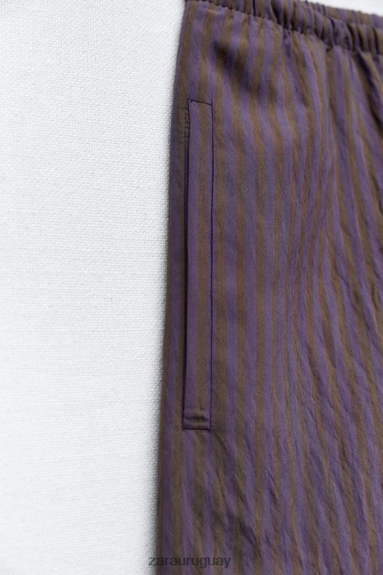 Zara pantalones anchos minimalistas de rayas de la colección zw mujer H6RHL2496 marrón/azul ropa
