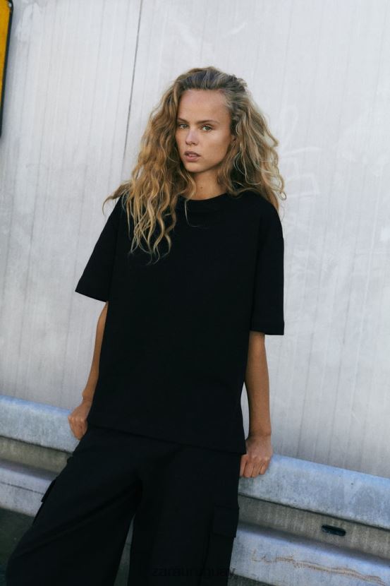 Zara pantalones cargo de felpa mujer H6RHL2489 negro ropa