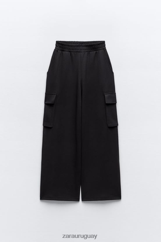 Zara pantalones cargo de felpa mujer H6RHL2489 negro ropa