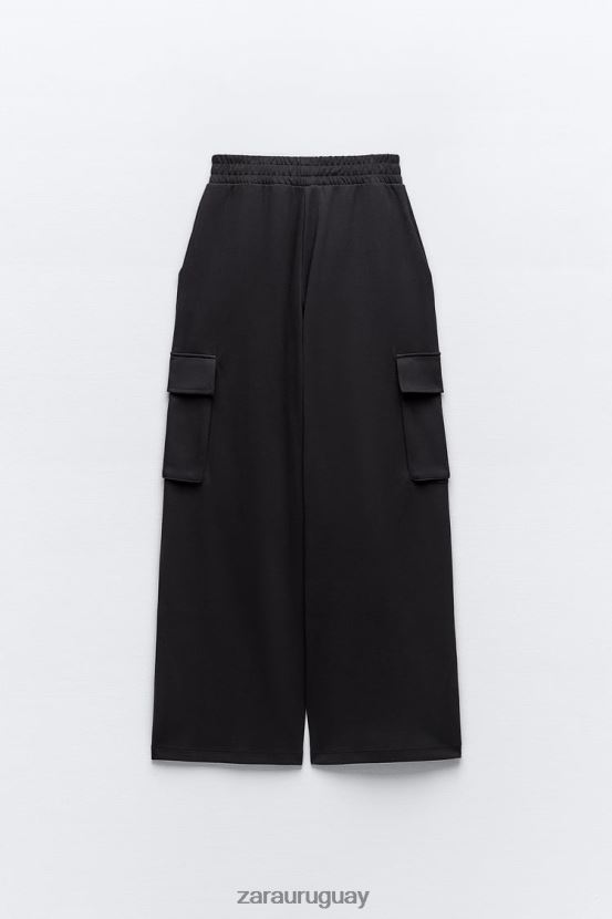 Zara pantalones cargo de felpa mujer H6RHL2489 negro ropa