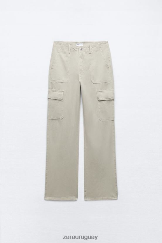 Zara pantalones cargo trf de talle alto y pernera recta mujer H6RHL2502 gris ropa