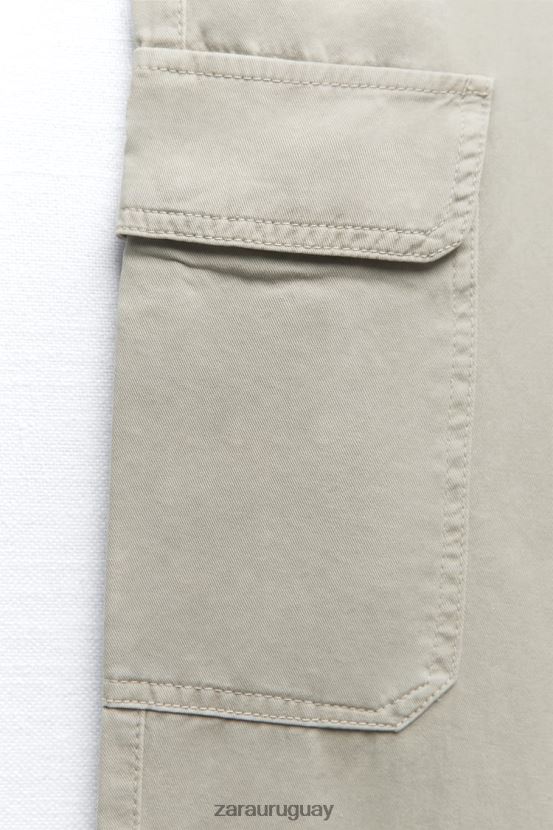 Zara pantalones cargo trf de talle alto y pernera recta mujer H6RHL2502 gris ropa