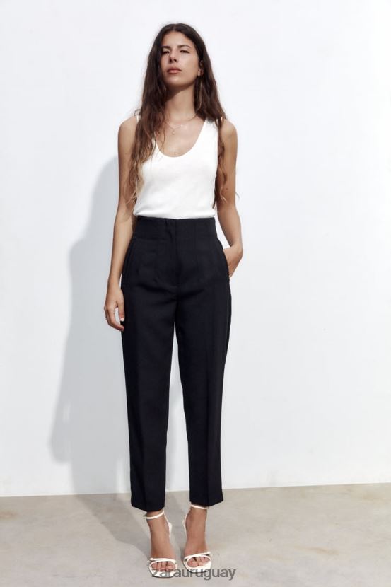 Zara pantalones de cintura alta mujer H6RHL2500 negro ropa