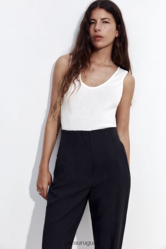 Zara pantalones de cintura alta mujer H6RHL2500 negro ropa