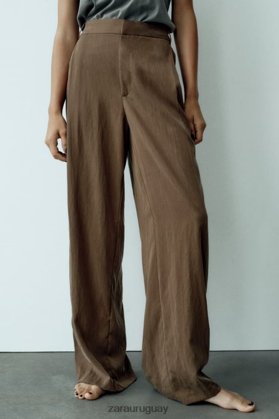 Zara pantalones largos mujer H6RHL2873 marrón/topo ropa