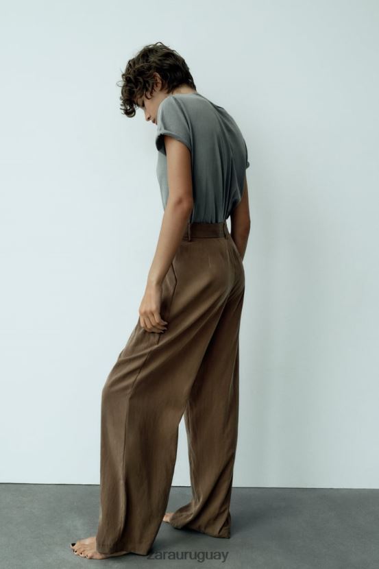 Zara pantalones largos mujer H6RHL2873 marrón/topo ropa