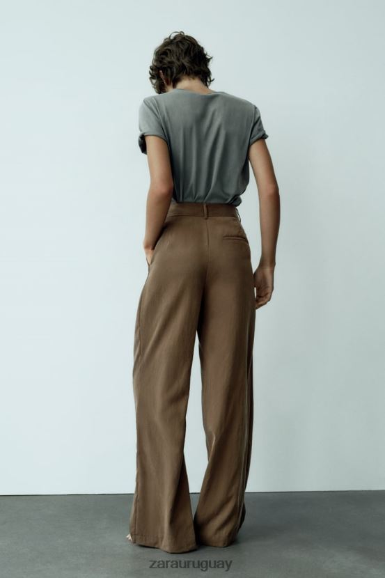 Zara pantalones largos mujer H6RHL2873 marrón/topo ropa